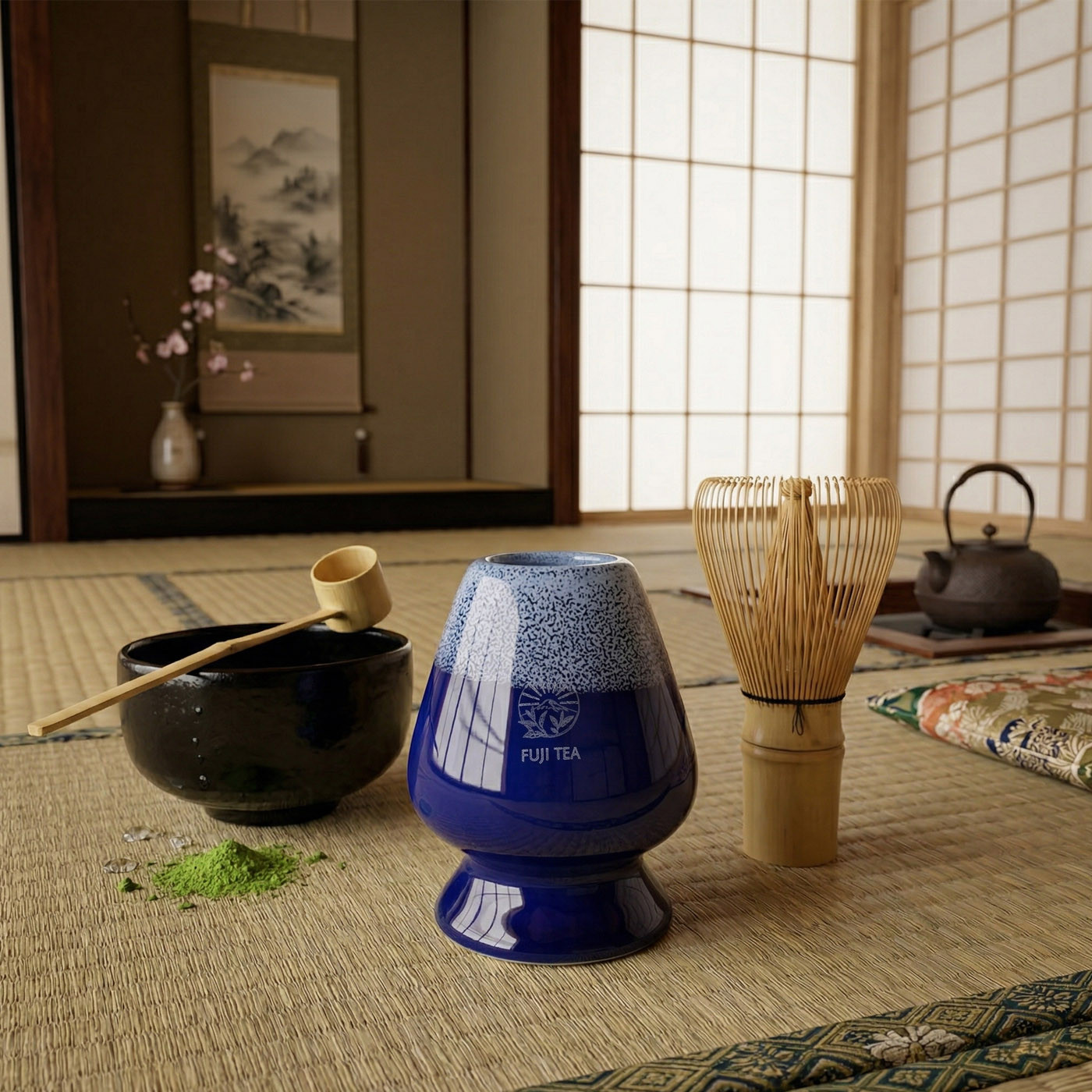茶筌くせ直し ディープブルー - セラミック製茶筌立て | Fuji Tea