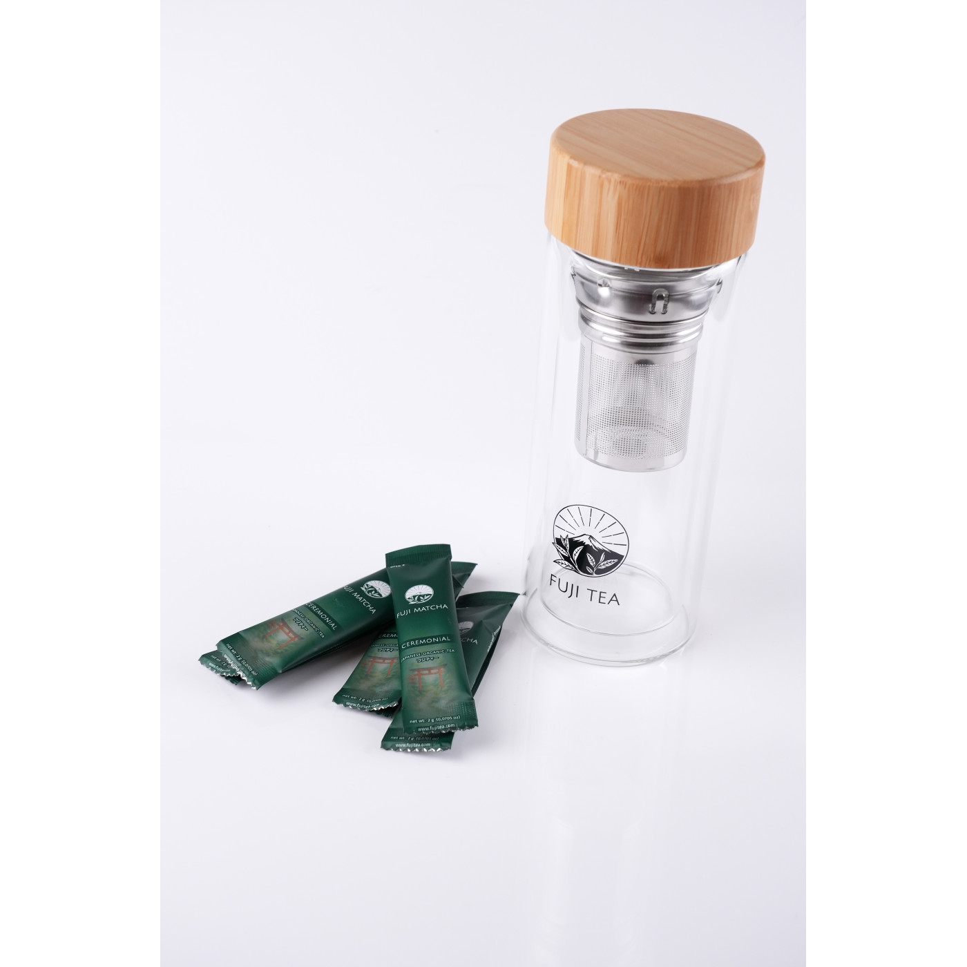 Matcha ceremonialna w saszetkach + szklany shaker 300 ml – zestaw to go