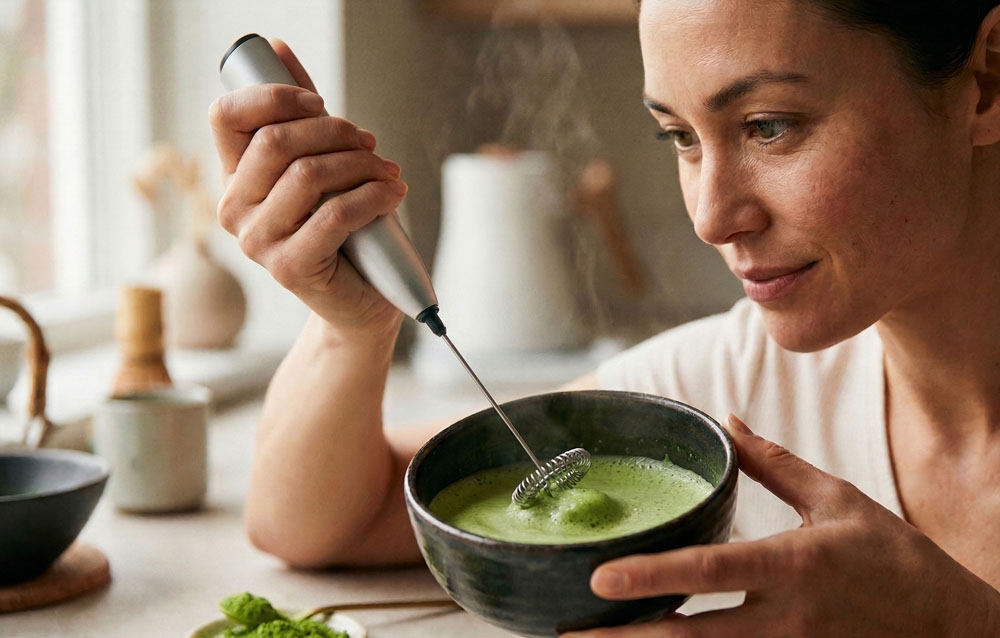 Mieszanie matchy spieniaczem